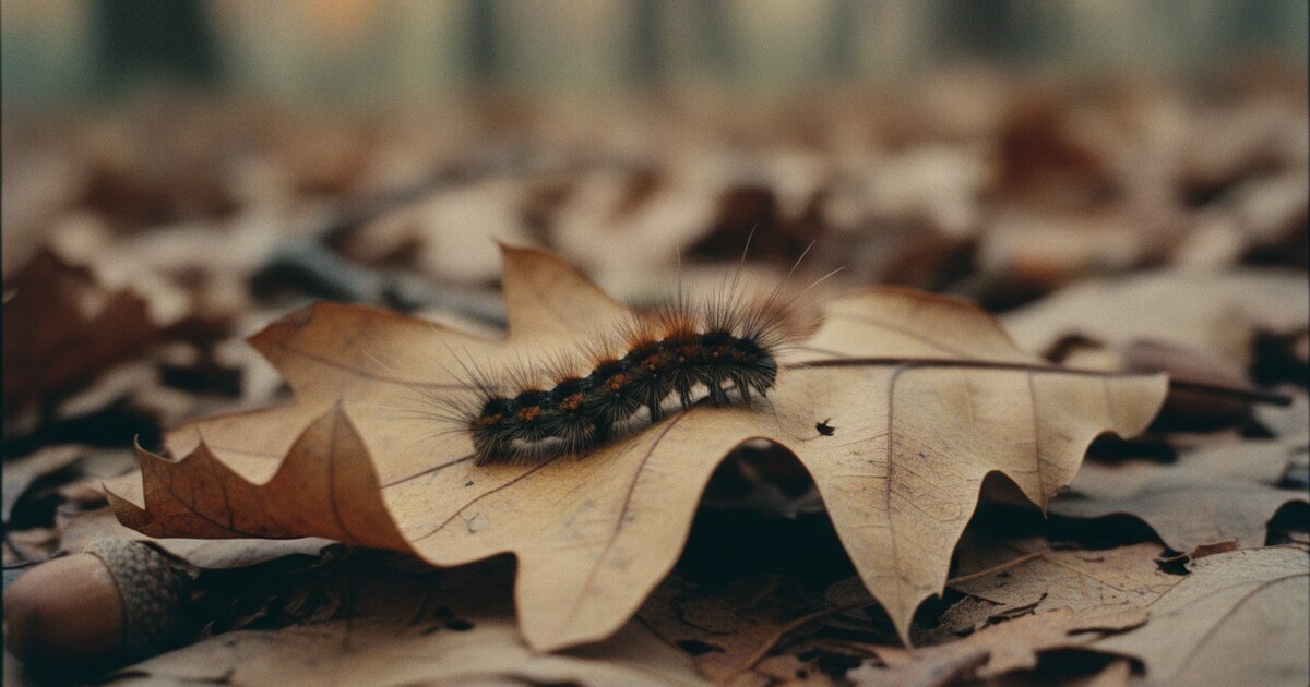 Woolly bear caterpillar on autumn leaf in Ohio woodland