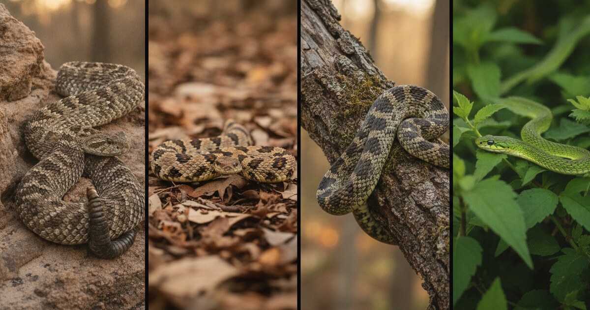 Texas snake identification chart showing common species by color and pattern
